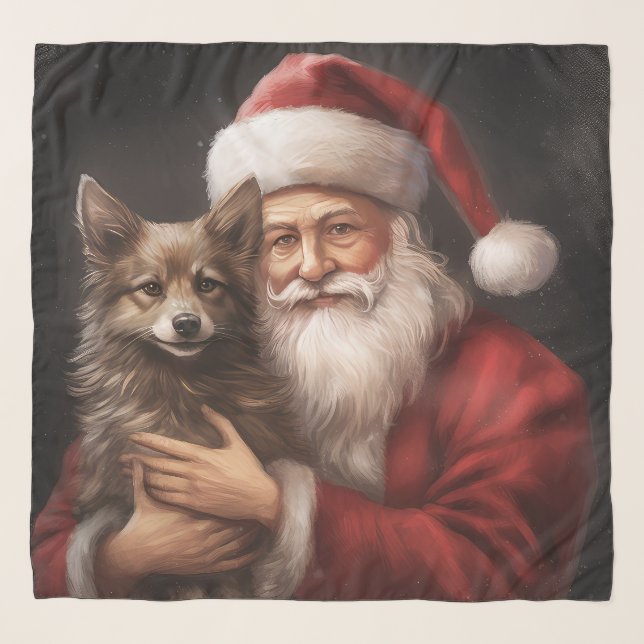 Australian Kelpie with Santa Claus Christmas Scarf (Front)