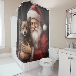 Australian Kelpie with Santa Claus Christmas Shower Curtain