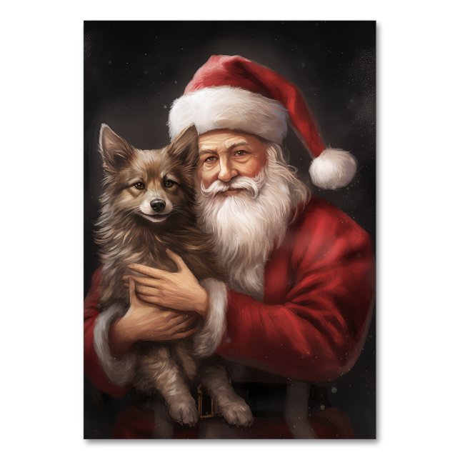 Australian Kelpie with Santa Claus Christmas Table Number (Front)