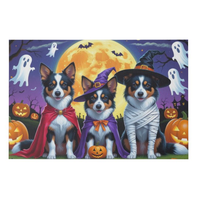 Australian Kelpies Dogs Pumpkin Halloween Funny Faux Canvas Print (Front)