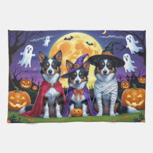 Australian Kelpies Dogs Pumpkin Halloween Funny Kitchen Towel