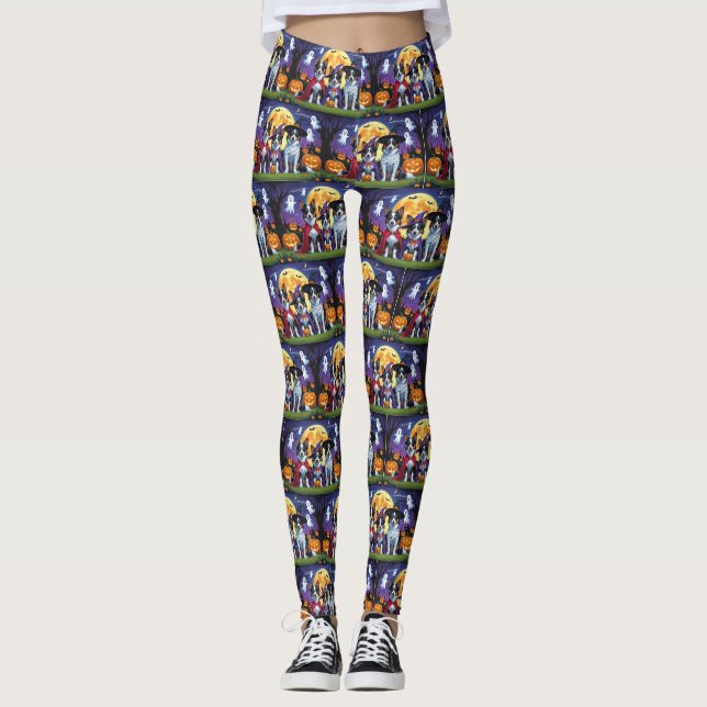 Australian Kelpies Dogs Pumpkin Halloween Funny Leggings (Front)