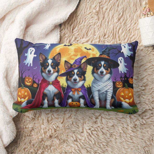 Australian Kelpies Dogs Pumpkin Halloween Funny Lumbar Pillow (Blanket)