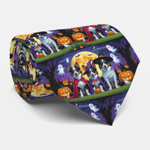 Australian Kelpies Dogs Pumpkin Halloween Funny Neck Tie