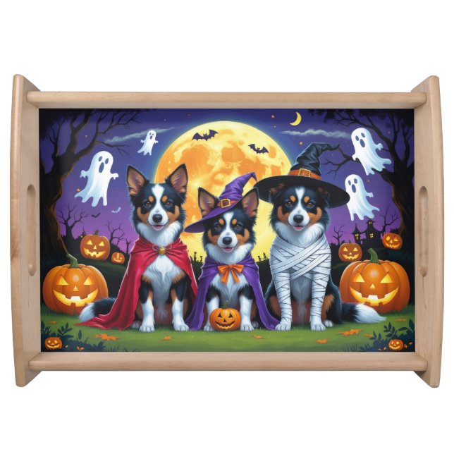 Australian Kelpies Dogs Pumpkin Halloween Funny Serving Tray (Front)