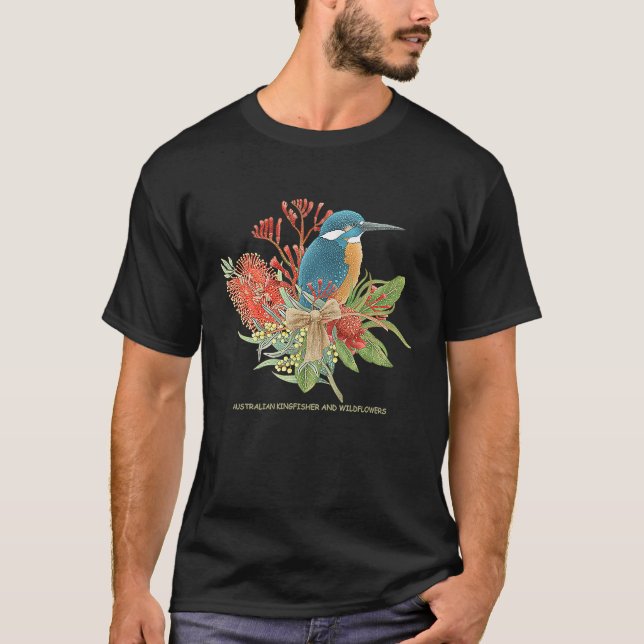 Australian Kingfisher and Wildflowers T-Shirt (Front)