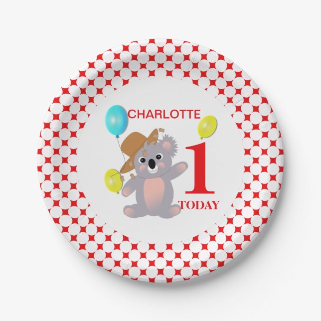 Australian Koala Bear Cute Graphic Paper Plates (Front)