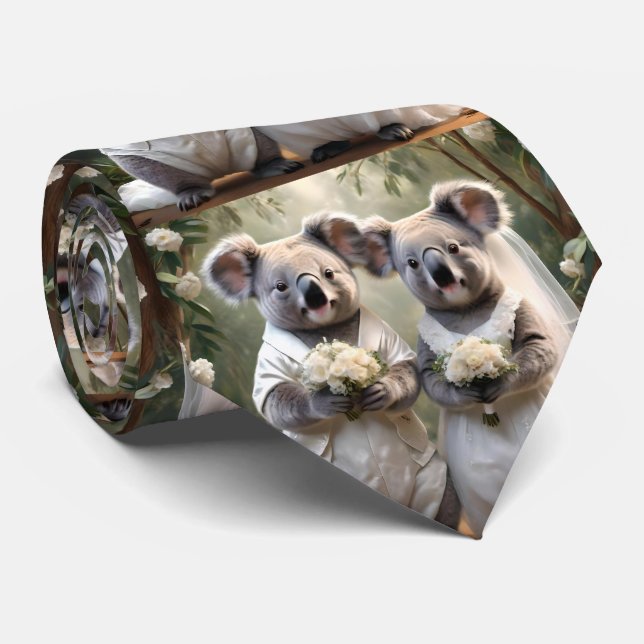 Australian Koala Bear White Wedding, Neck Tie (Rolled)