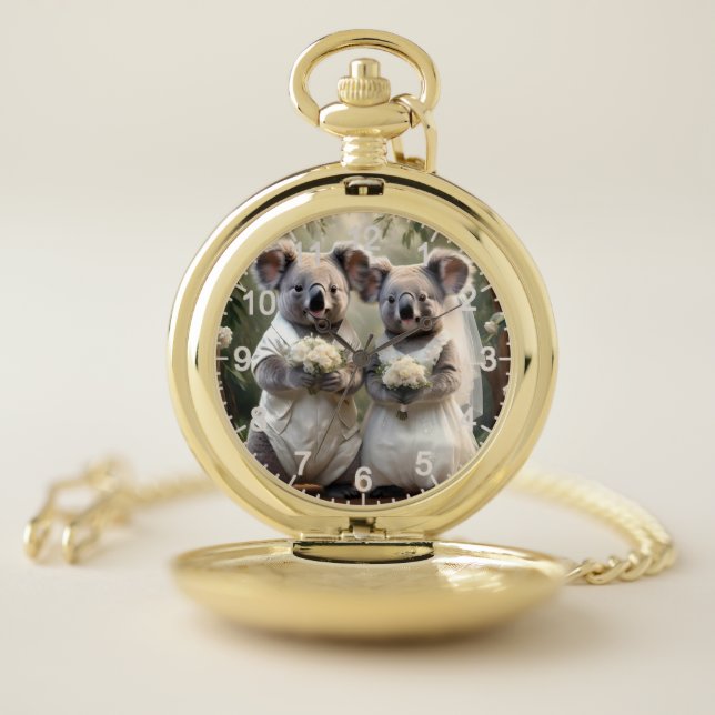Australian Koala Bear White Wedding, Pocket Watch (Inside)