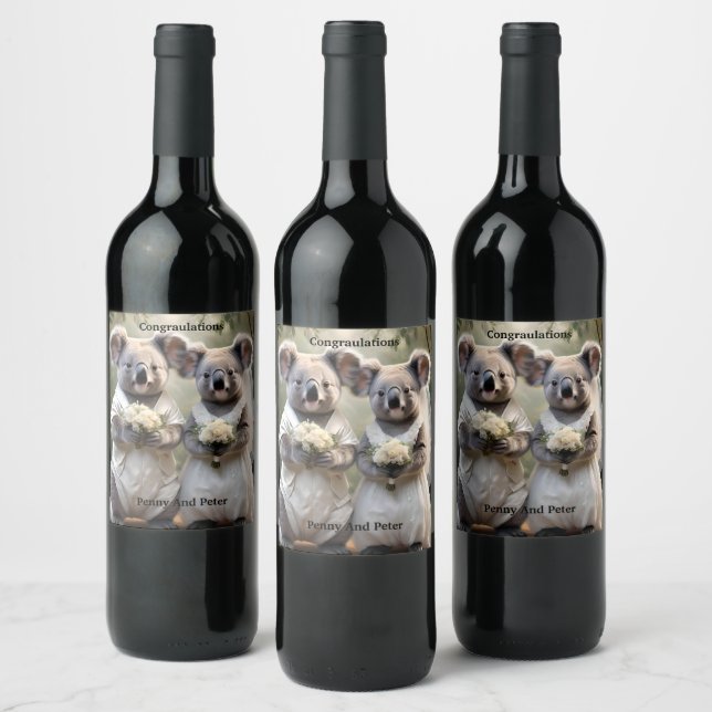 Australian Koala Bear White Wedding, Wine Label (Bottles)