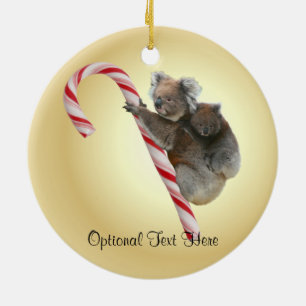 Australian Koala Christmas Candy Cane Ceramic Ornament