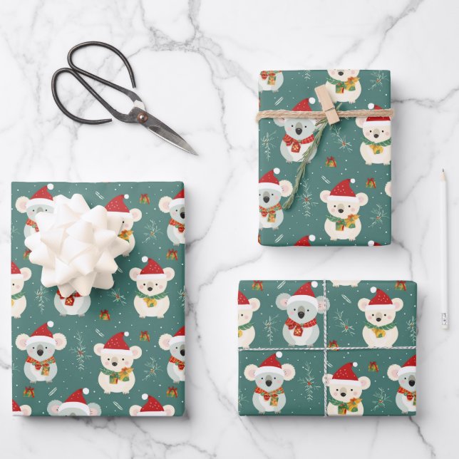 Australian Koala Christmas Wrapping Paper Sheets (Front)