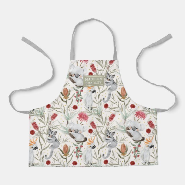 Australian Koala Cockatoos Proteas Personalised Apron (Front)