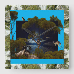 Australian Koala, Emu, Kookaburra, Design, Square Wall Clock
