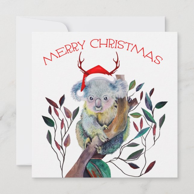 Australian Koala Santa Hat Merry Christmas Holiday Card (Front)