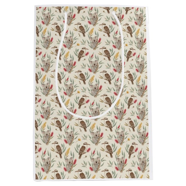 Australian Koalas, Kookaburras and Native Flora Medium Gift Bag (Front)