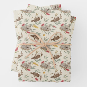Australian Koalas, Kookaburras and Native Flora Wrapping Paper Sheets