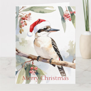 Australian Kookaburra Santa hat Merry Christmas Card
