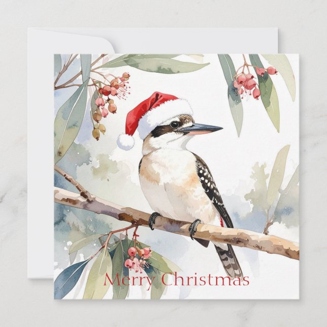 Australian Kookaburra Santa hat Merry Christmas Holiday Card (Front)