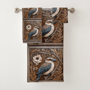 Australian Kookaburra Wood Art Print, Bath Towel Set