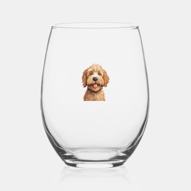 Australian Labradoodle Stemless Wine Glass (Front)