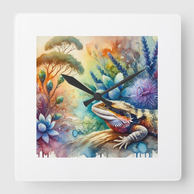 Australian Lizard 210824AREF144 - Watercolor Square Wall Clock (Front)