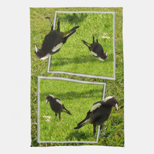 Australian Magpie Bird Popout Art, Kitchen Towel (Vertical)
