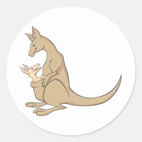 Australian Mama Kangaroo and Baby Joey Classic Round Sticker
