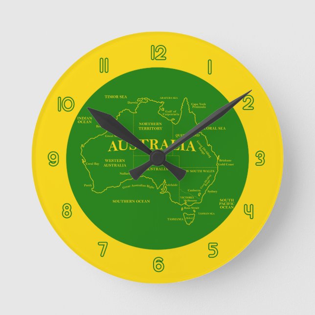 Australian Map Round Clock (Front)