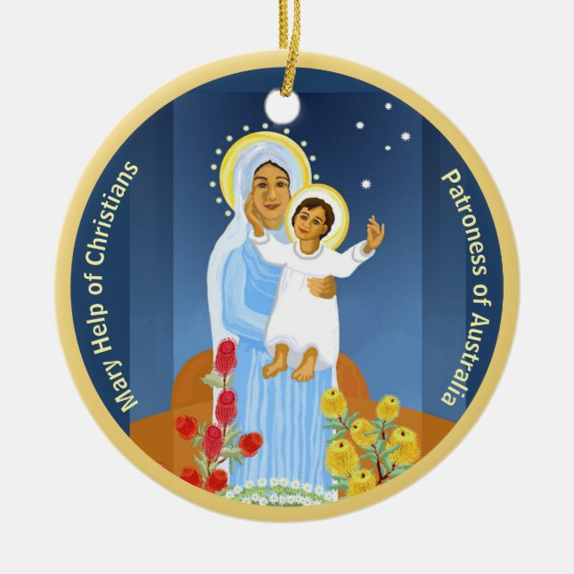 Australian Mary and Jesus Ceramic Ornament (Front)
