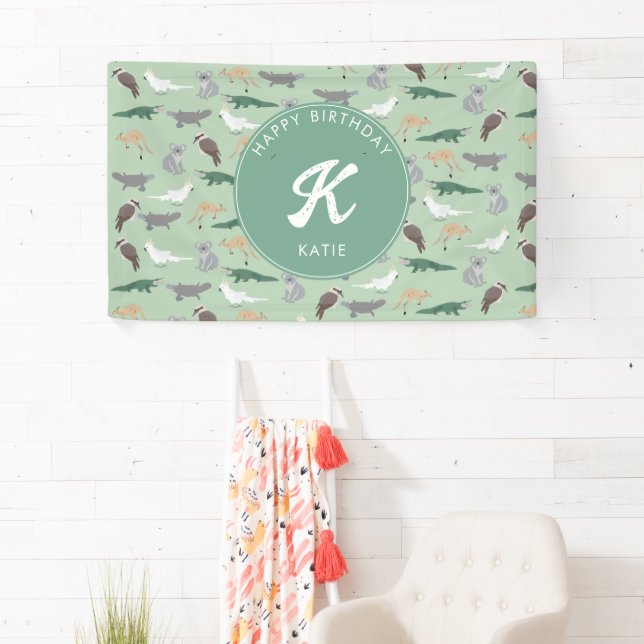 Australian Native Animals Eucalyptus Birthday Banner (Insitu)