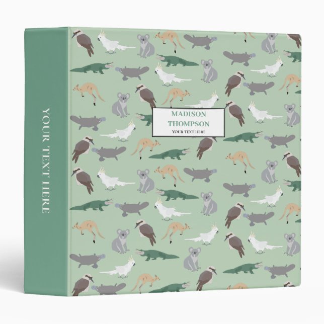 Australian Native Animals Eucalyptus Green Album 3 Ring Binder (Front/Spine)