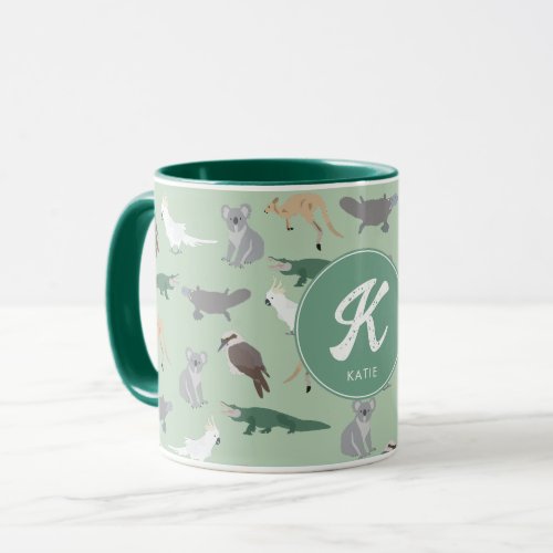 Australian Native Animals Eucalyptus Green Initial Mug