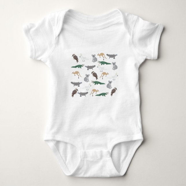 Australian Native Animals Eucalyptus Green Pattern Baby Bodysuit (Front)