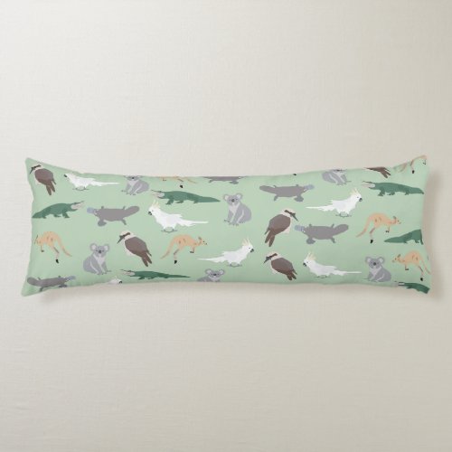 Australian Native Animals Eucalyptus Green Pattern Body Pillow