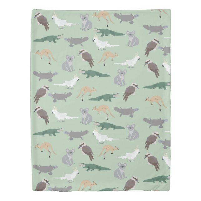 Australian Native Animals Eucalyptus Green Pattern Duvet Cover (Front)