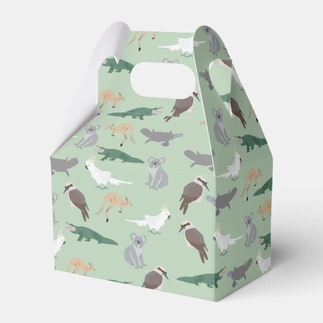 Australian Native Animals Eucalyptus Green Pattern Favor Boxes (Front Side)