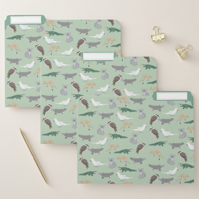 Australian Native Animals Eucalyptus Green Pattern File Folder (Set)