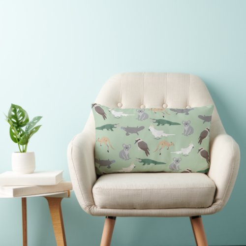 Australian Native Animals Eucalyptus Green Pattern Lumbar Pillow