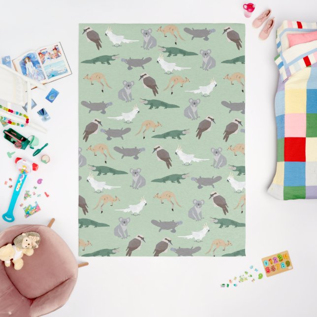 Australian Native Animals Eucalyptus Green Pattern Outdoor Rug (Insitu (Babyroom))