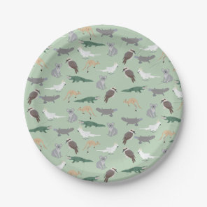 Australian Native Animals Eucalyptus Green Pattern Paper Plates