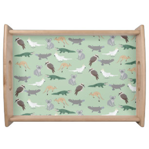 Australian Native Animals Eucalyptus Green Pattern Serving Tray