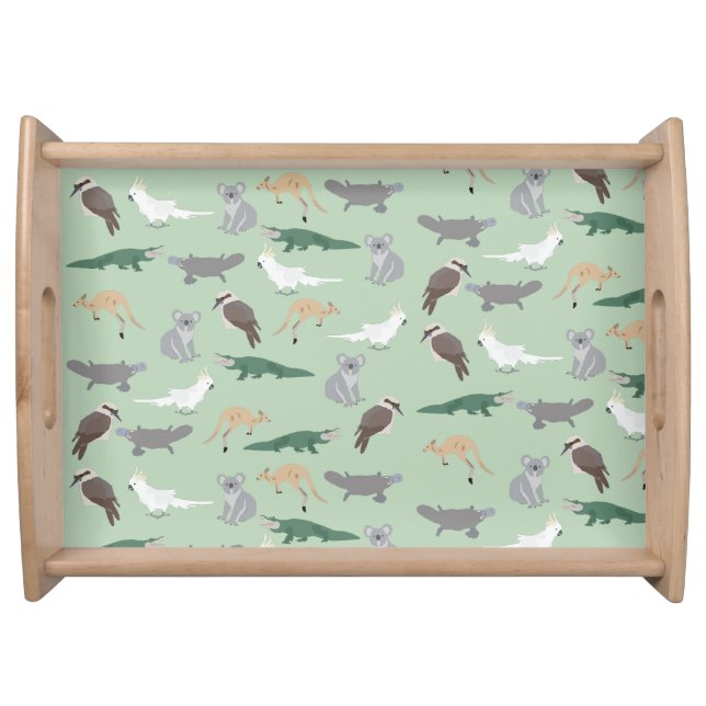 Australian Native Animals Eucalyptus Green Pattern Serving Tray (Front)