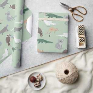 Australian Native Animals Eucalyptus Green Pattern Wrapping Paper
