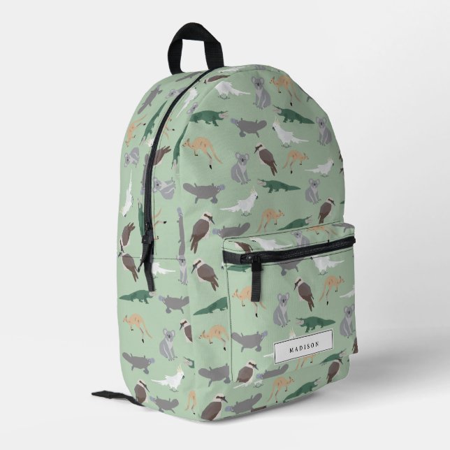 Australian Native Animals Eucalyptus Green School Printed Backpack (Back Corner Left)