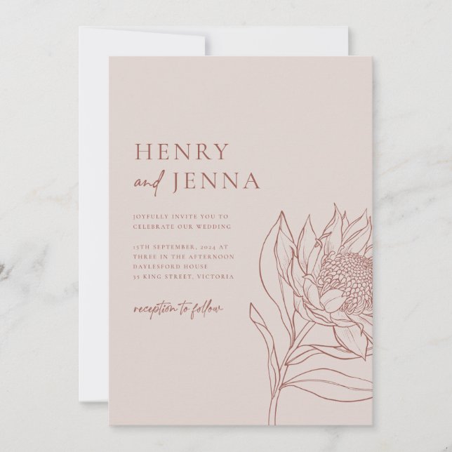Australian Native Botanicals Waratah Protea Invitation (Front)