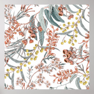 Australian native flowers. Seamless pattern black  Poster