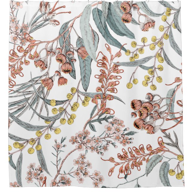 Australian native flowers. Seamless pattern black  Shower Curtain (Front)