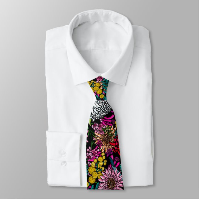 Australian Native Garden Pattern Neck Tie (Tied)