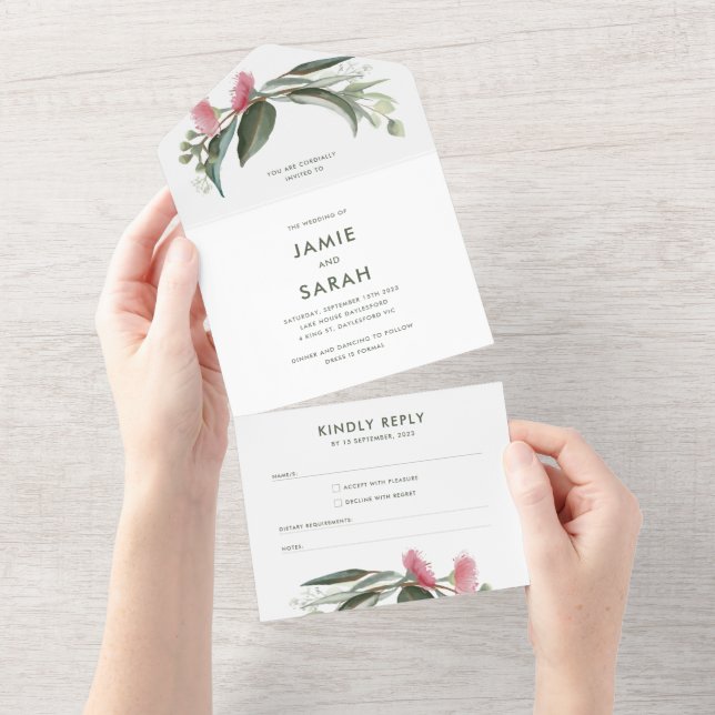 Australian Native Gum Blossom Wedding Invitation (Tearaway)